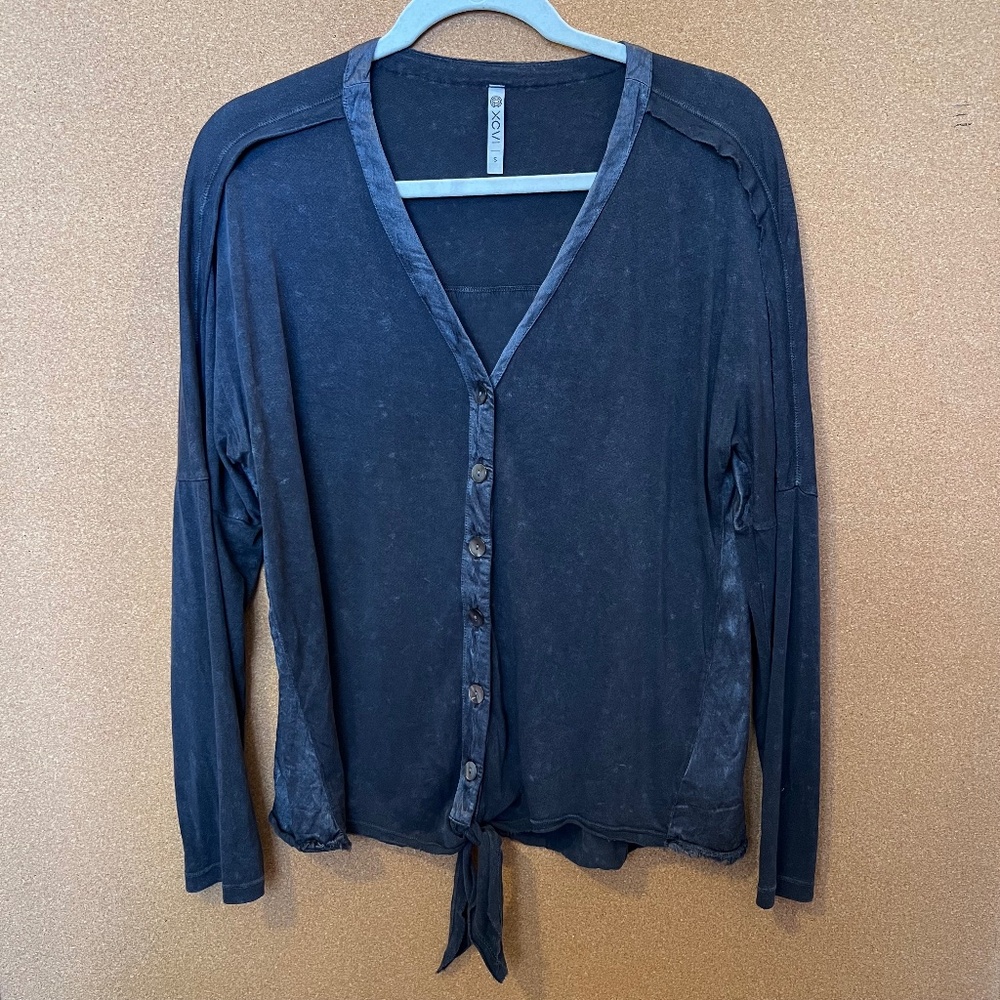 Like-New XCVI Boho-Inspired Grayscale Long-Sleeve Button Up Cardigan/Blouse